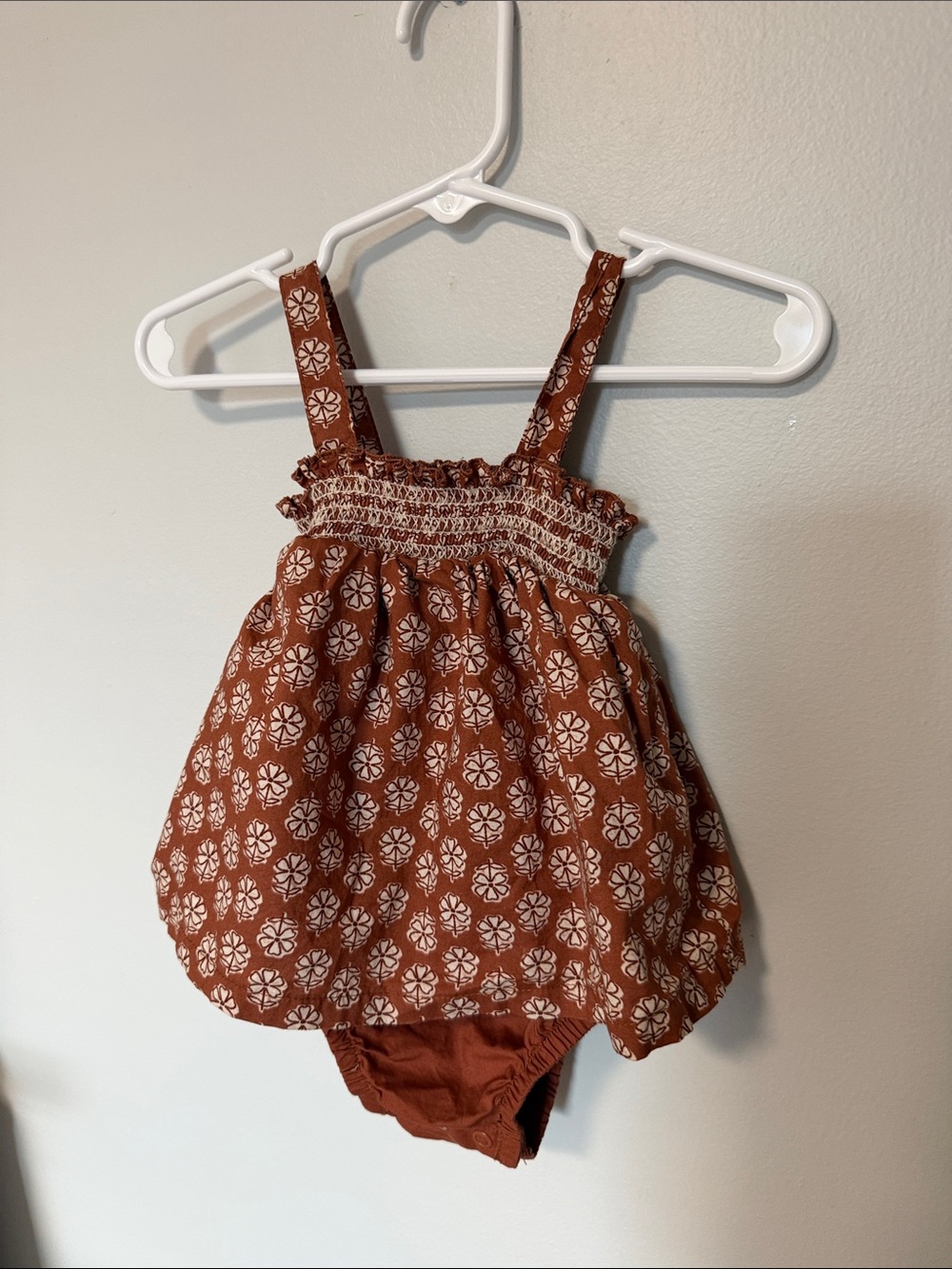 Carter's Rust Floral Smocked Diaper Cover Romper